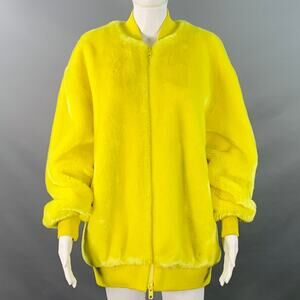 TIBI Size M Yellow Acrylic Textured Faux Fur Zip Up Oversized Bomber Jacket